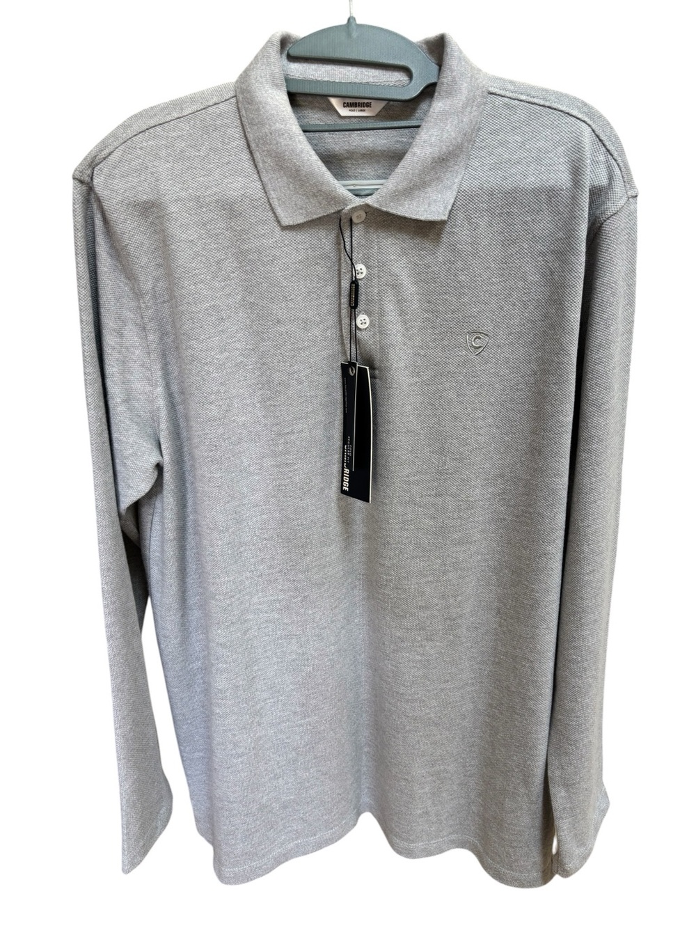 CAMBRIDGE Long-Sleeve Polo Shirt - Light Gray - Regular Fit - Size Large - NWT